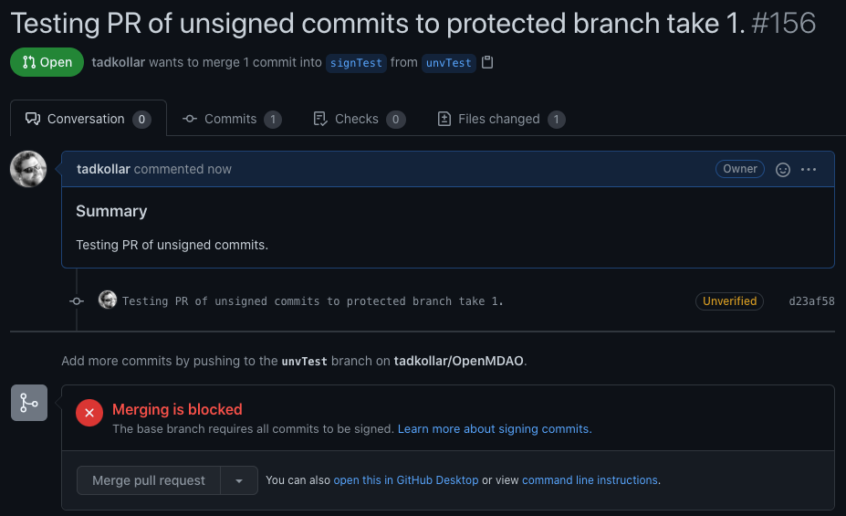An example of a PR with unverified commits